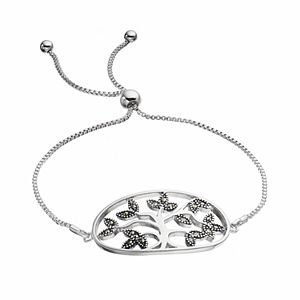 Brilliance Silver Plated Marcasite Family Tree Lariat Bracelet