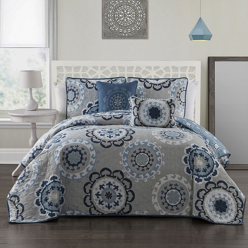 55945337 Avondale Manor Elsa 5-piece Quilt Set, Blue, Queen sku 55945337