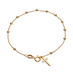 24k Gold Bonded Beaded Chain & Cross Charm Bracelet