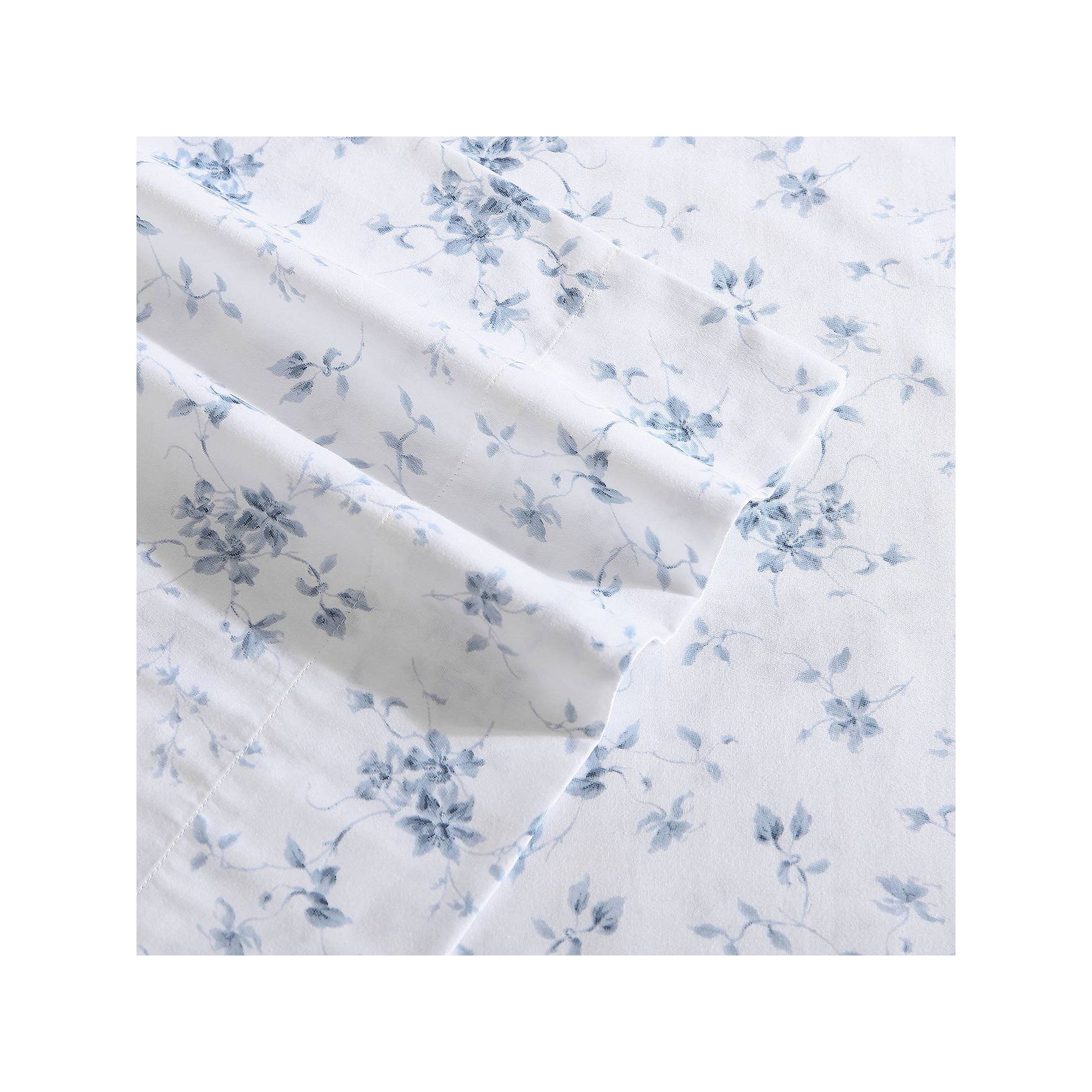 Laura Ashley Sateen Cotton 300 Thread Count Printed Sheet Set, Blue