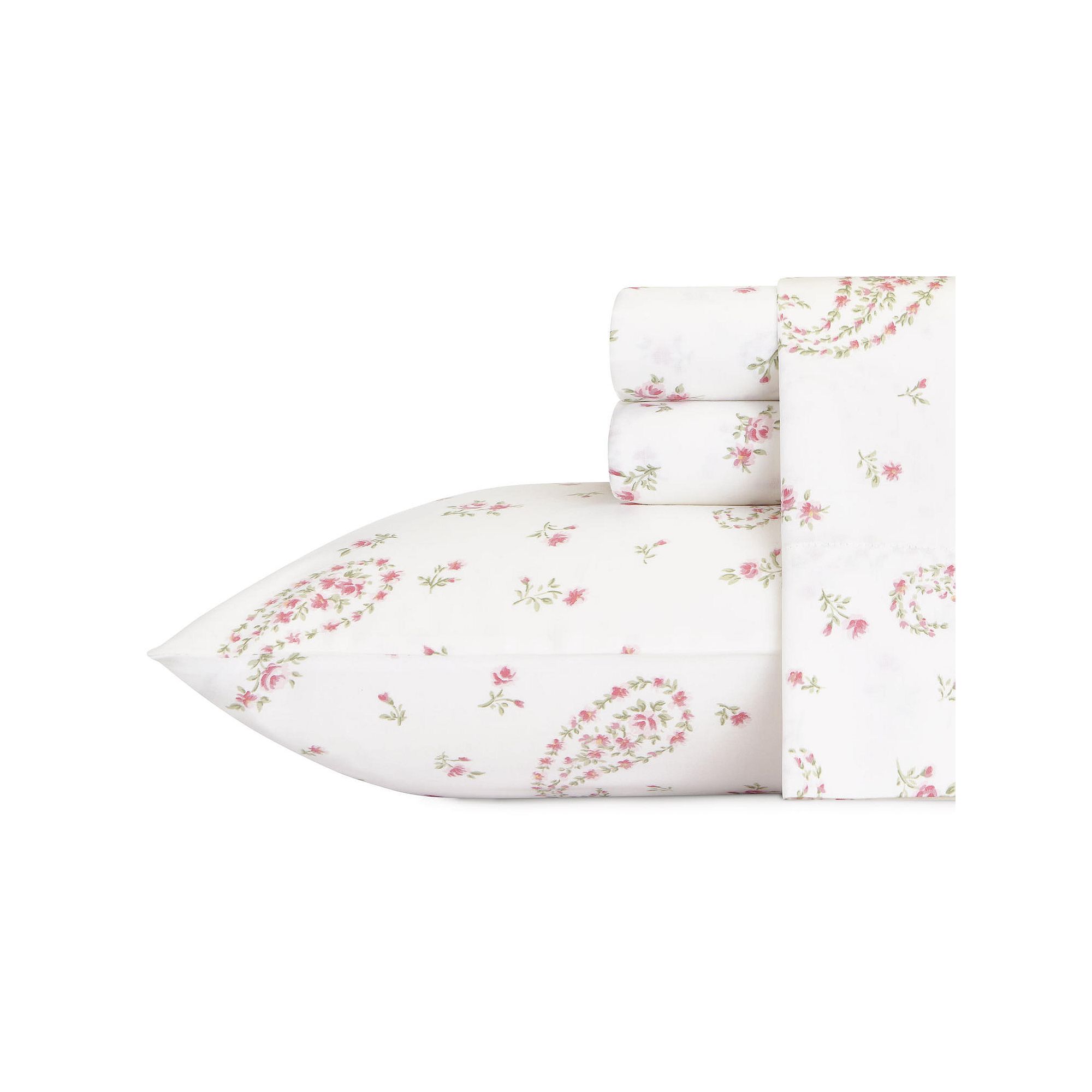 Laura Ashley Sateen Cotton 300 Thread Count Printed Sheet Set, Bristol Pink