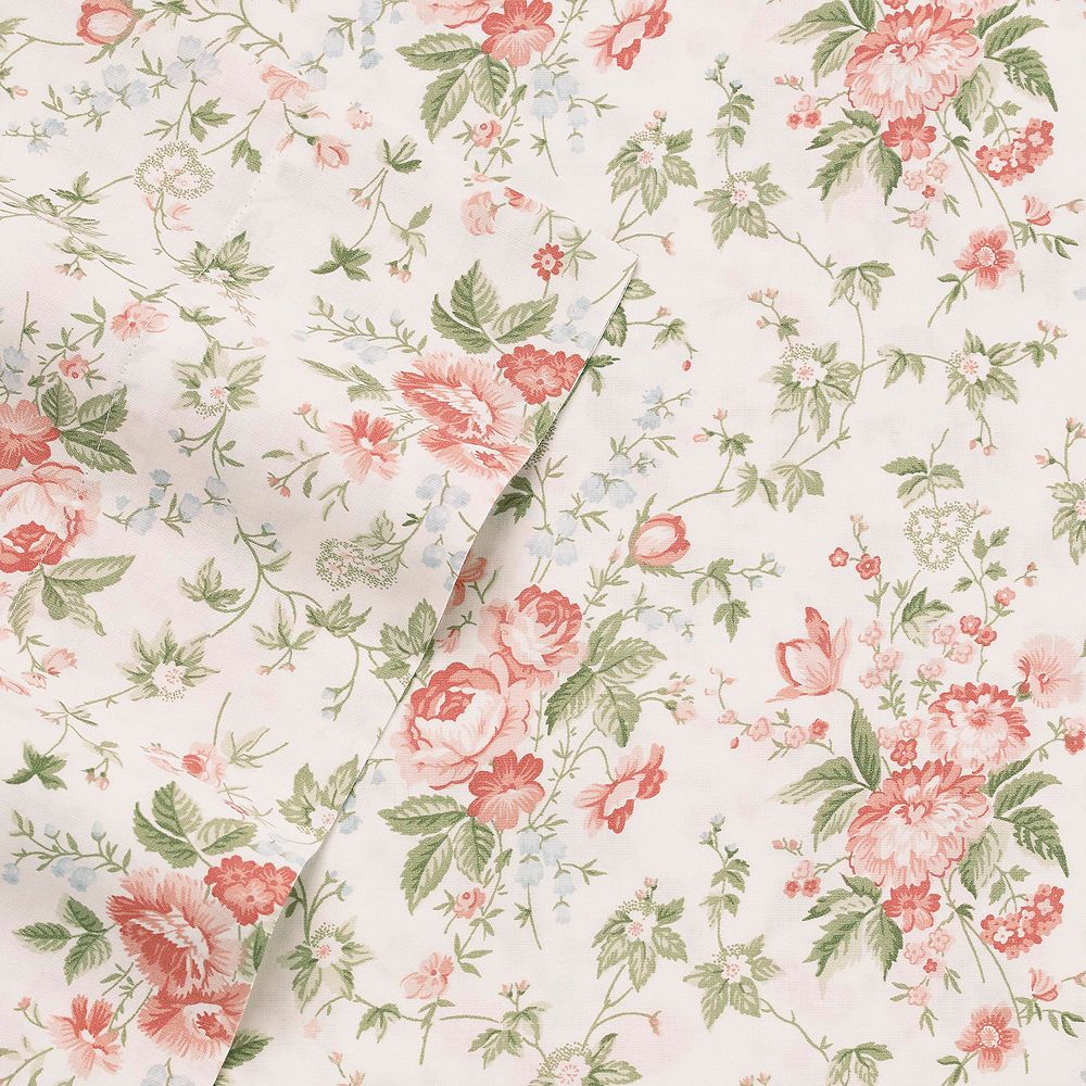 Laura Ashley Sateen Cotton 300 Thread Count Printed Sheet Set in Rena Blue - Queen