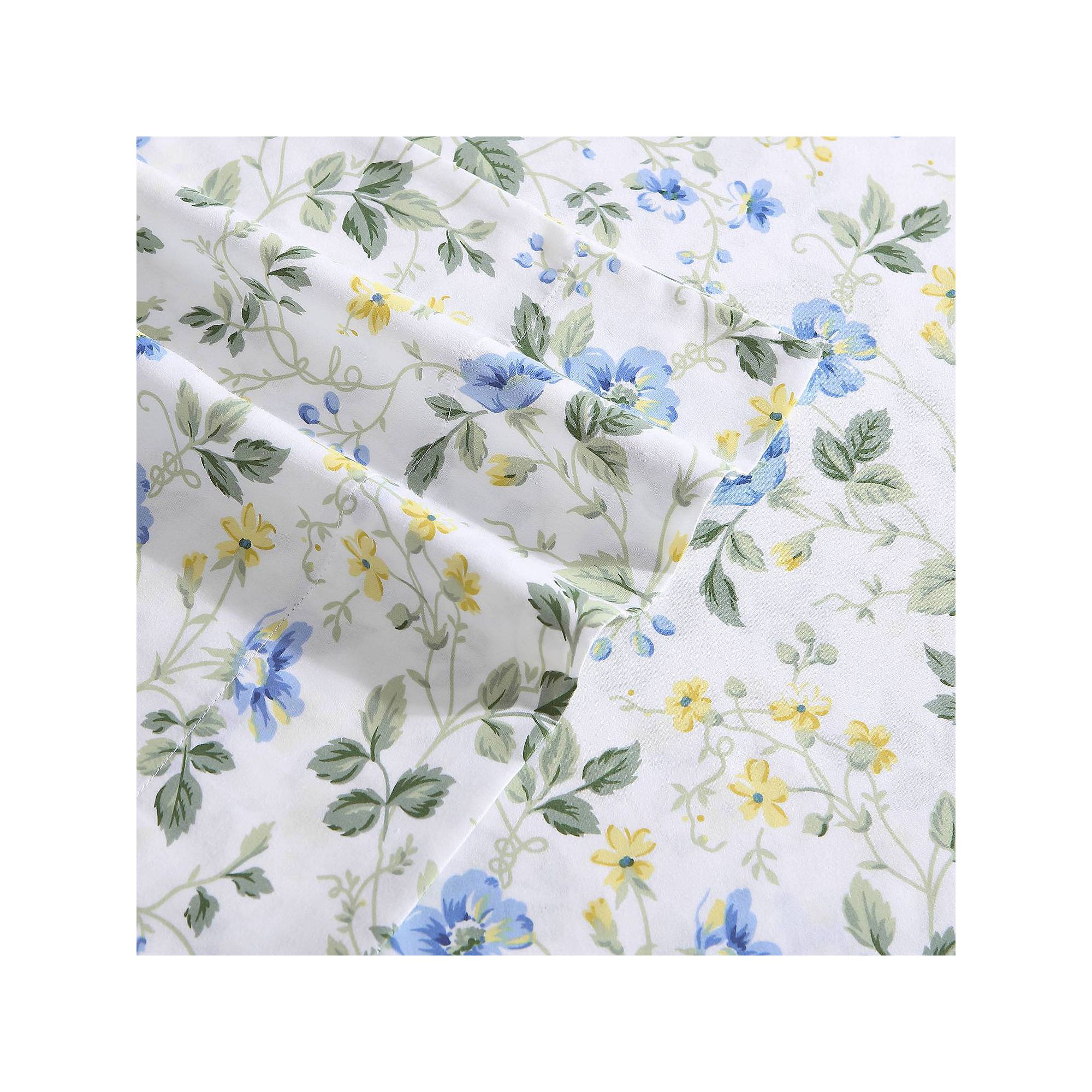 Laura Ashley Sateen Cotton 300 Thread Count Printed Sheet Set, Meadow Flora