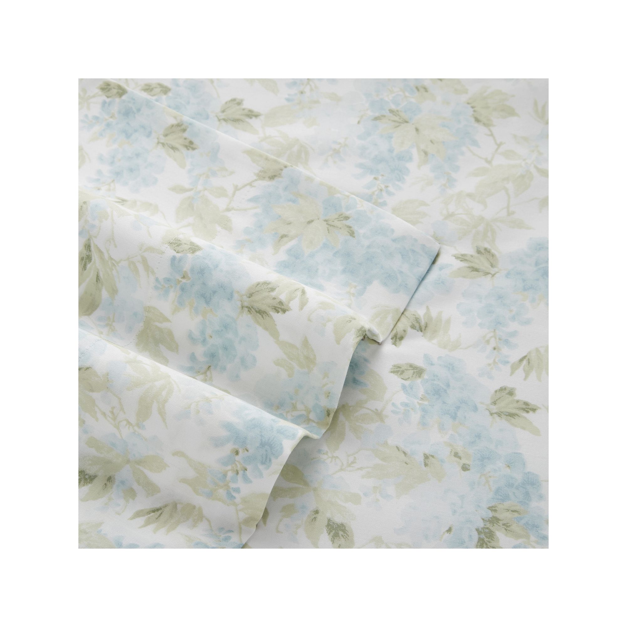 Laura Ashley Sateen Cotton 300 Thread Count Printed Sheet Set, Rena Blue
