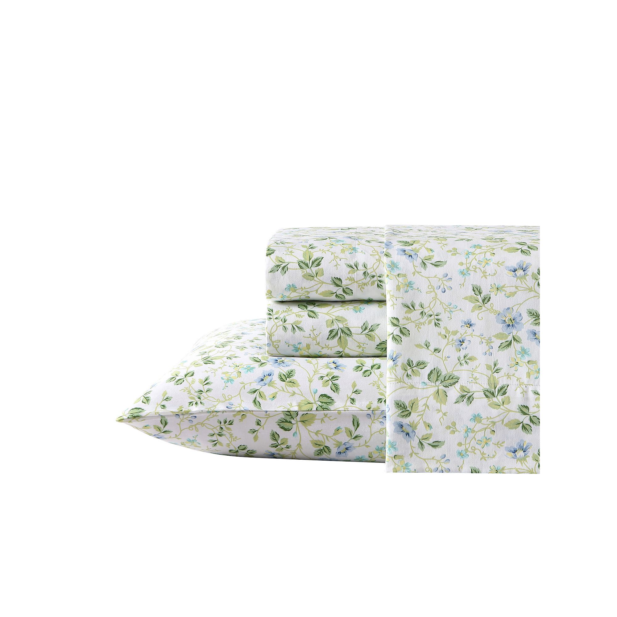 Laura Ashley Sateen Cotton 300 Thread Count Printed Sheet Set, Spring Bloom