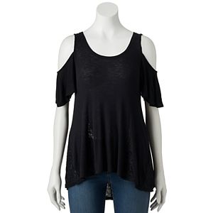 Juniors' Pink Republic Cold Shoulder Lace Swing Top