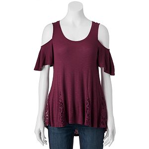 Juniors' Pink Republic Cold Shoulder Lace Swing Top