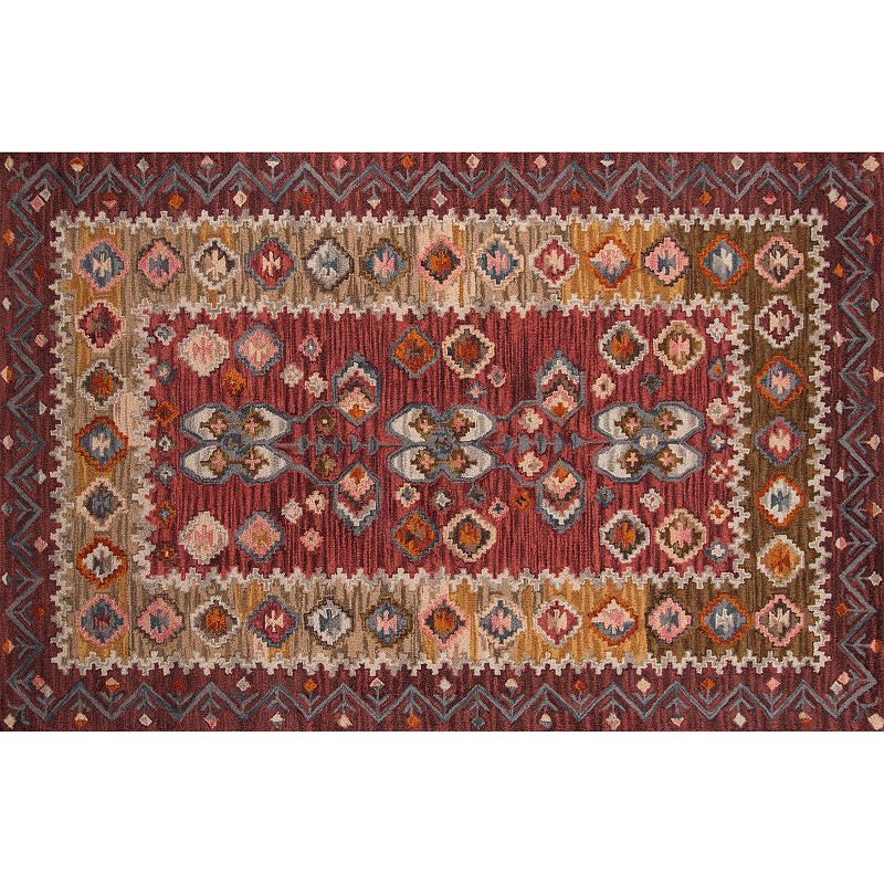 Momeni Tangier Kaiden Framed Floral Wool Rug, Dark Red, 2X8 Ft