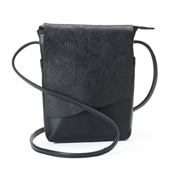 ili RFID-Blocking Floral Embossed Leather Flap Crossbody Bag