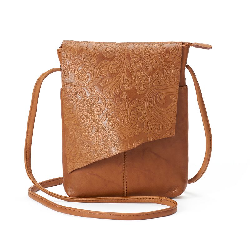 ili RFID-Blocking Floral Embossed Leather Flap Crossbody Bag, Brown