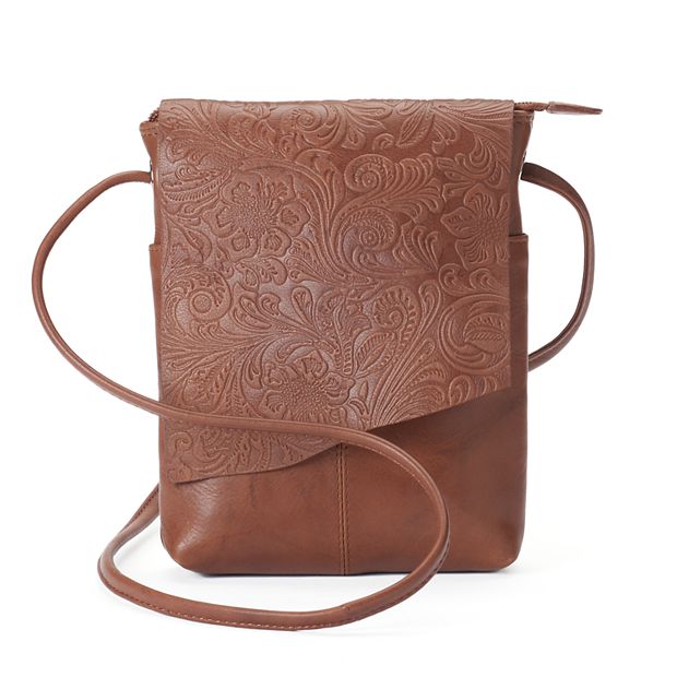 ili RFID-Blocking Floral Embossed Leather Flap Crossbody Bag
