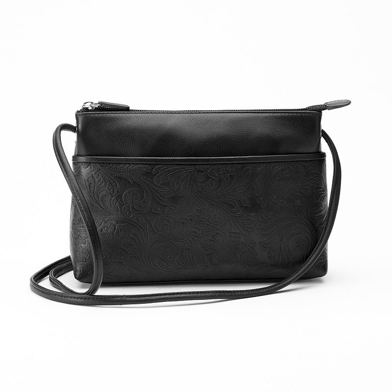 ili Floral Embossed Leather Crossbody Bag, Black