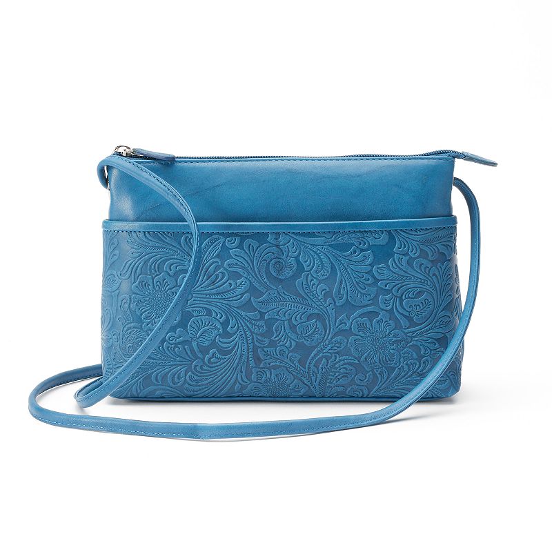 38101838 ili Floral Embossed Leather Crossbody Bag, Blue sku 38101838