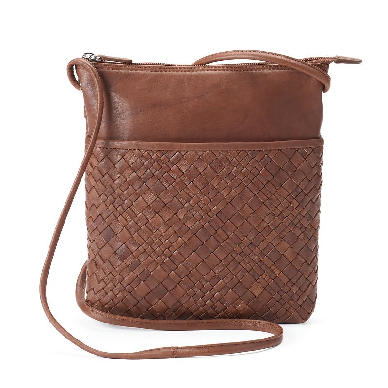 ili Woven Leather Crossbody, Brown