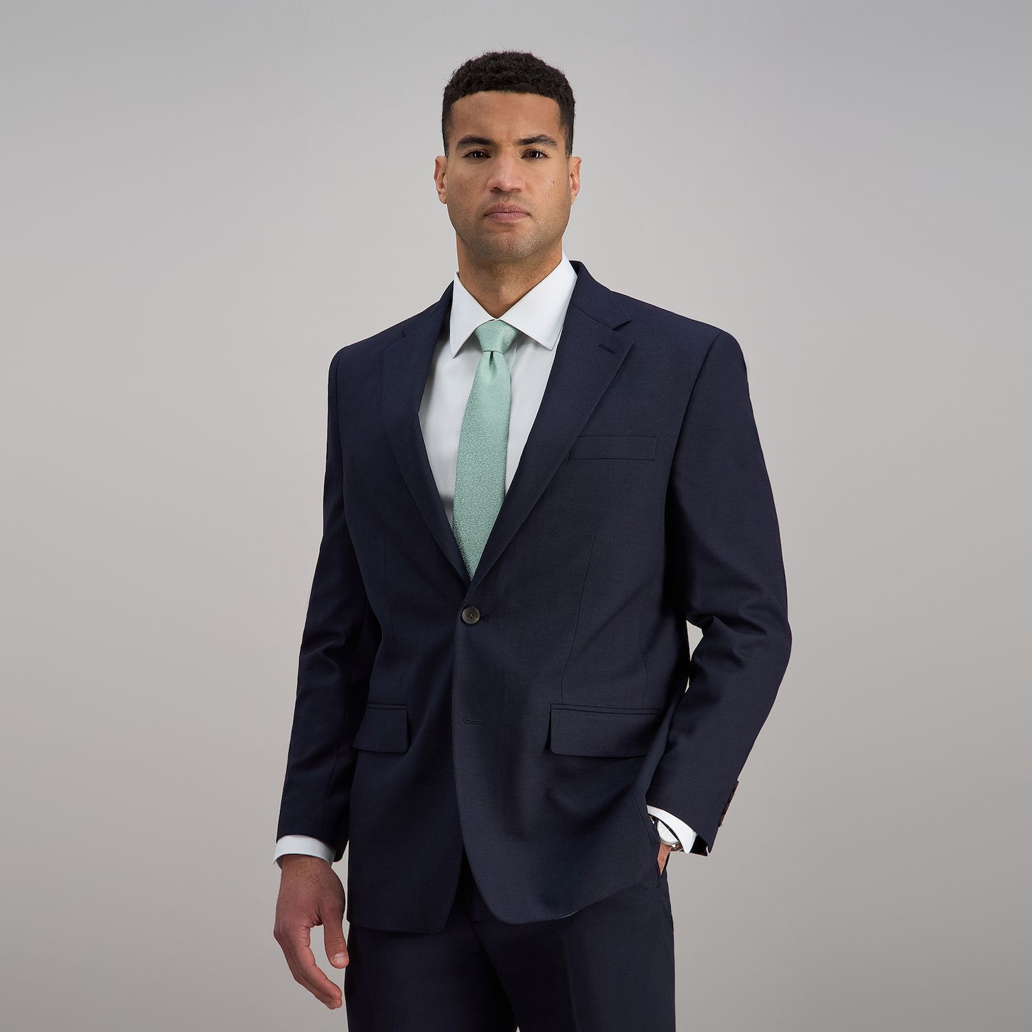 thumbnail image 2 of VINCI Big & Tall Men's Navy Blue 2-Button Suit – Poplin Polyester, 2-Piece, NWT 2 of 4