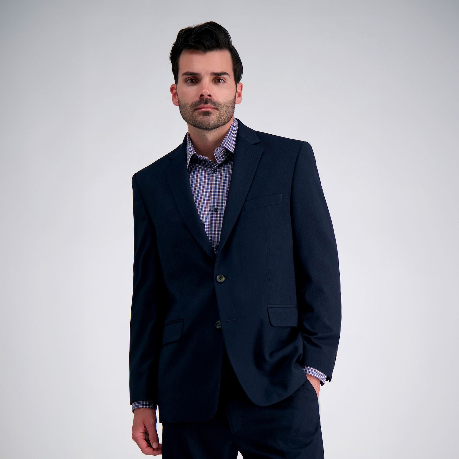 Haggar Herren Stretch Tailored Fit Hose, Blue Heather – 64% Polyester, 34% Viskose, 2% Elastan