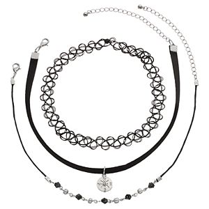 Mudd® Compass Charm, Beaded & Tattoo Choker Necklace Set