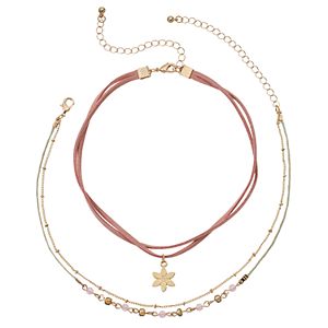Mudd® Flower Charm & Beaded Choker Necklace Set