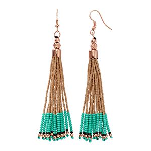 Mudd® Aqua Seed Bead Tassel Nickel Free Drop Earrings
