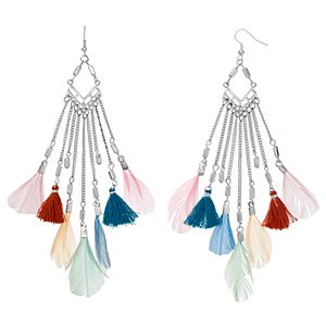 Mudd® Feather & Tassel Nickel Free Chandelier Earrings