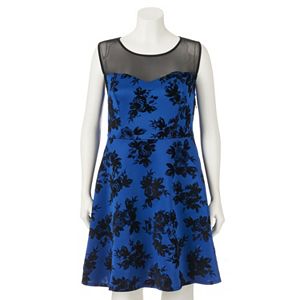 Juniors' Plus Size Trixxi Flocked Scuba Skater Dress