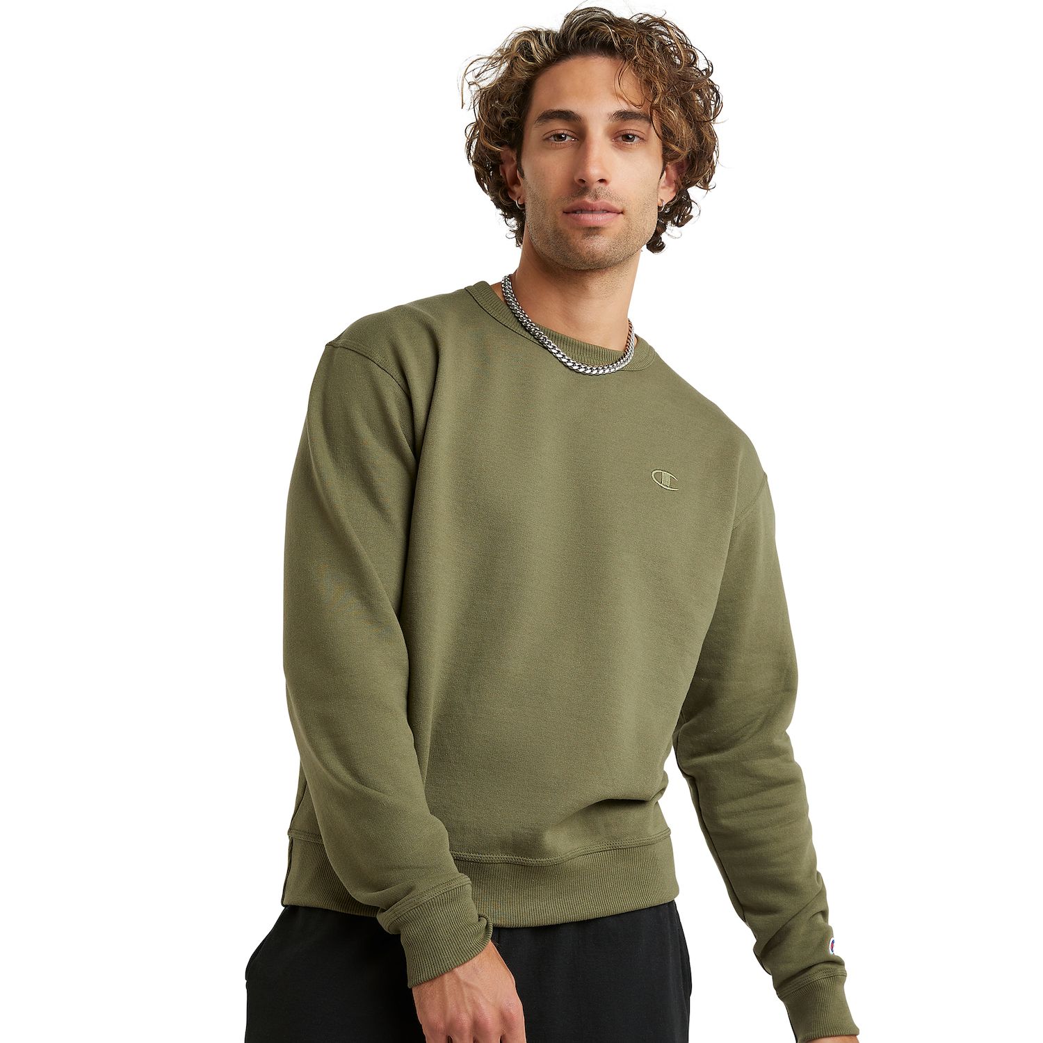 olive green champion crewneck