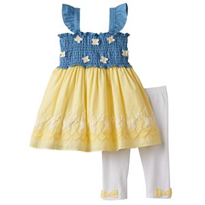 Baby Girl Nannette Smocked Chambray Butterfly Tunic & Leggings Set