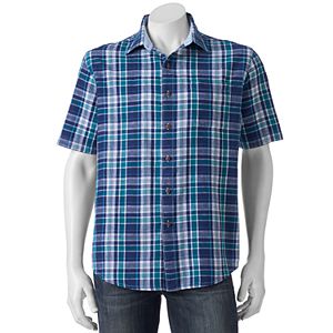 Men's Croft & Barrow™ Modern-Fit Plaid Linen-Blend Button-Down Shirt
