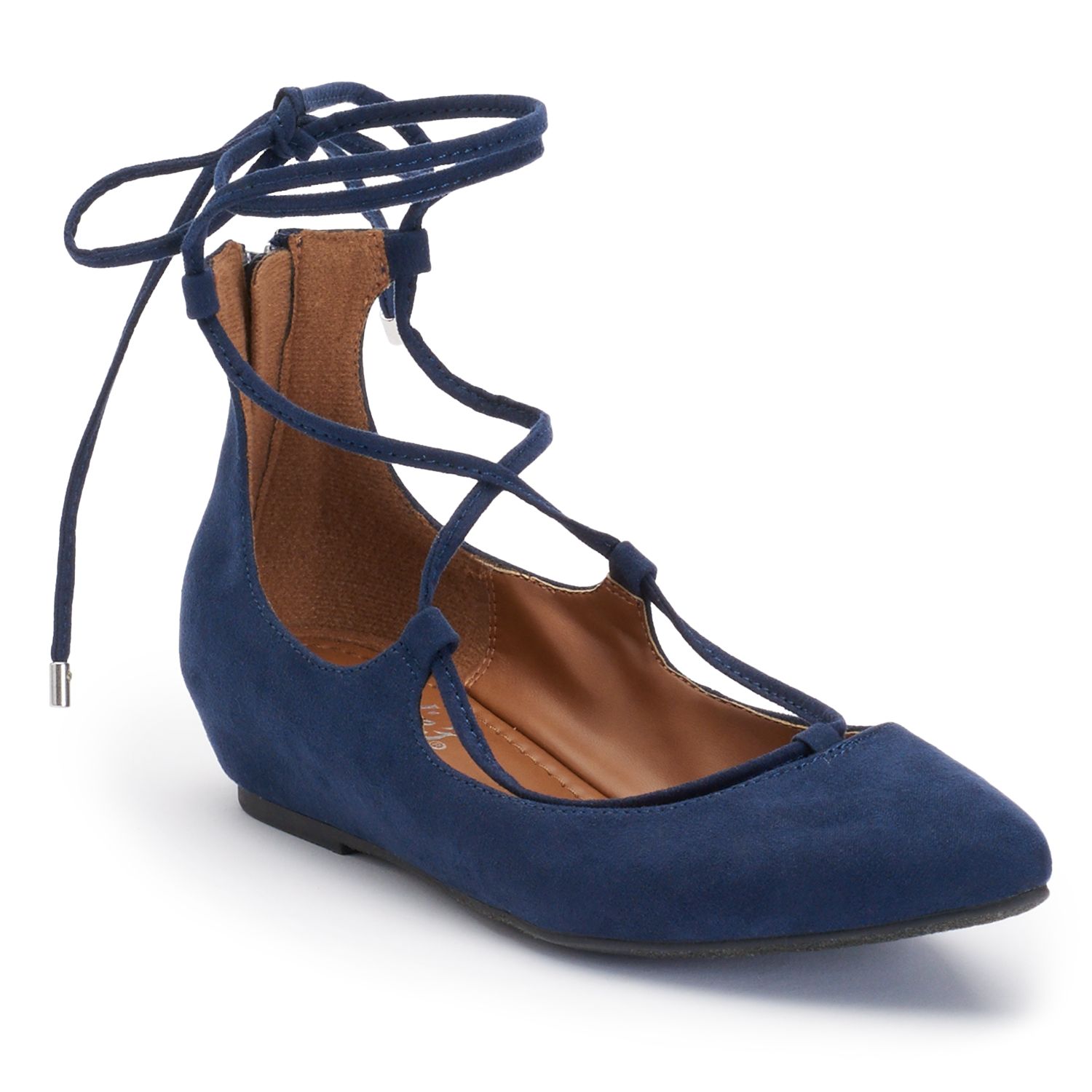 navy blue lace up flats