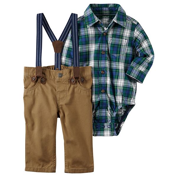 Baby Boy Carter's Plaid Shirt, Suspenders & Pants Set