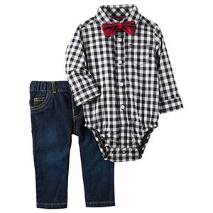 Baby Boy Carter's Plaid Shirt, Bow Tie & Skinny Jeans Set