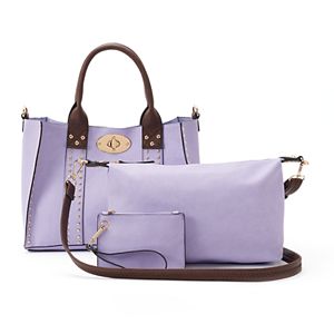 Deluxity 3-pc. Samantha Studded Satchel, Pouch & Coin Purse Set