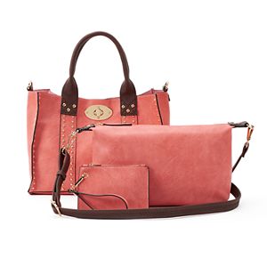 Deluxity 3-pc. Samantha Studded Satchel, Pouch & Coin Purse Set