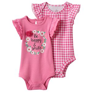 Baby Girl Baby Starters 2-pk. Graphic & Gingham Bodysuits