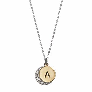 Two Tone Crystal Disc Initial Pendant Necklace