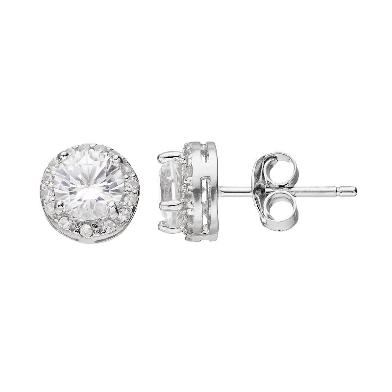 RADIANT GEM Sterling Silver Lab-Created White Sapphire Halo Stud Earrings, 
