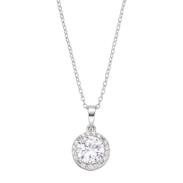RADIANT GEM Sterling Silver Lab-Created White Sapphire Halo Pendant