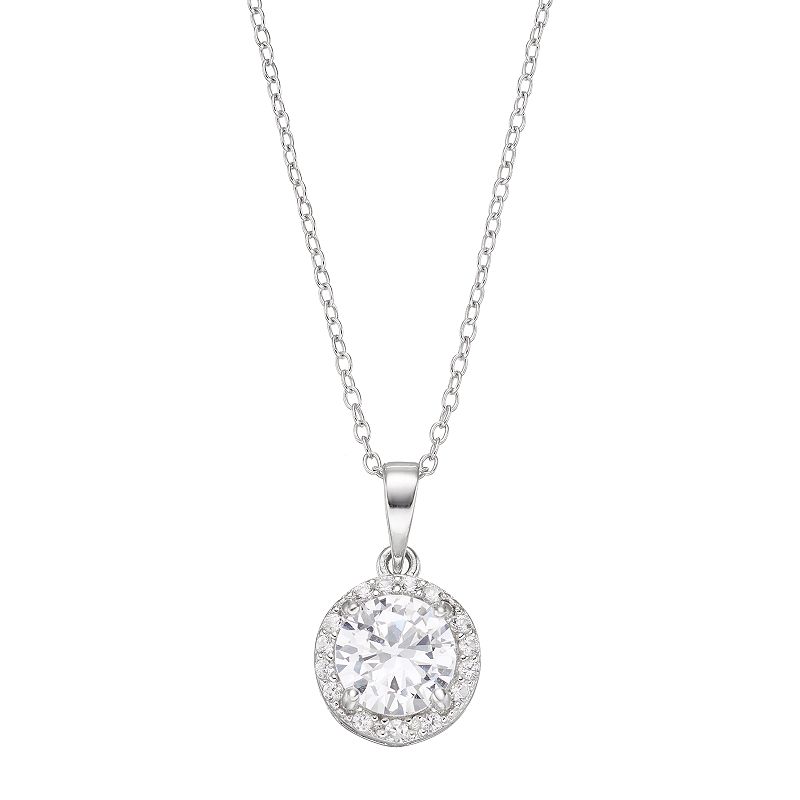 RADIANT GEM Sterling Silver Lab-Created White Sapphire Halo Pendant, Women