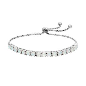 Sterling Silver Lab-Created Opal Bolo Bracelet