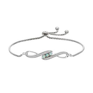 Sterling Silver Lab-Created Opal & White Sapphire Infinity Bolo Bracelet