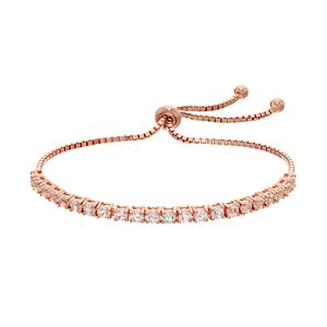 Rose Gold Tone Sterling Silver Lab-Created White Sapphire Bolo Bracelet