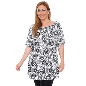 Plus Size White Mark Off-the-Shoulder Printed Top