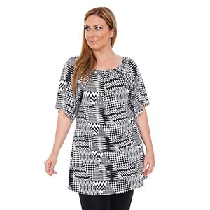 Plus Size White Mark Off-the-Shoulder Printed Top
