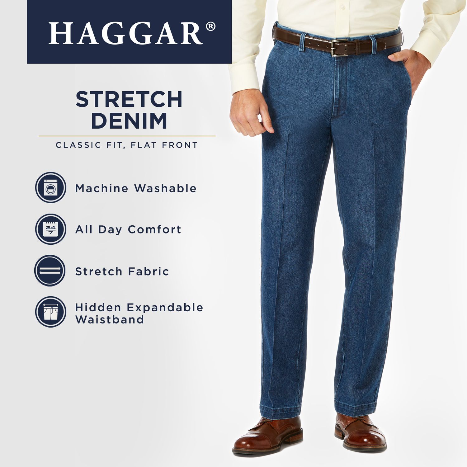 Haggar Uomo Pantaloni Classici Premium Comfort - Vita Espandibile, Vestibilità Regolare, Colore Nero, Taglia 44W X 29L