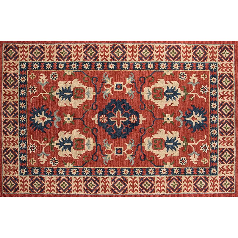 Momeni Tangier Coby Framed Floral Wool Rug, Brt Red, 7.5X9.5 Ft
