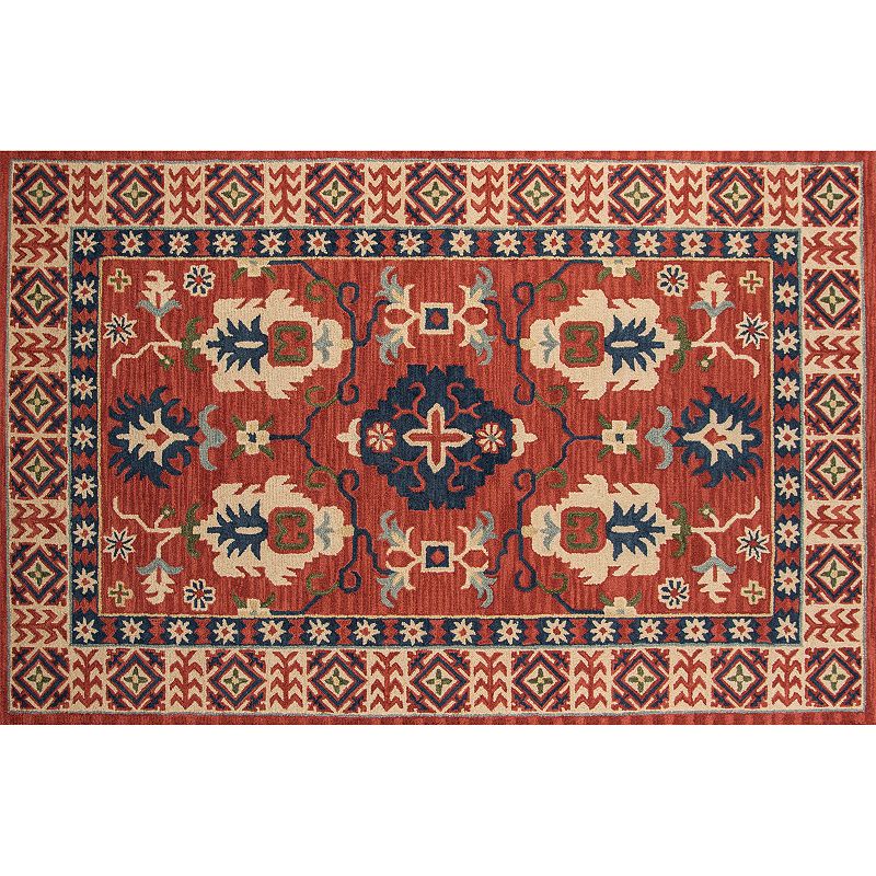 Momeni Tangier Coby Framed Floral Wool Rug, Brt Red, 3.5X5.5 Ft