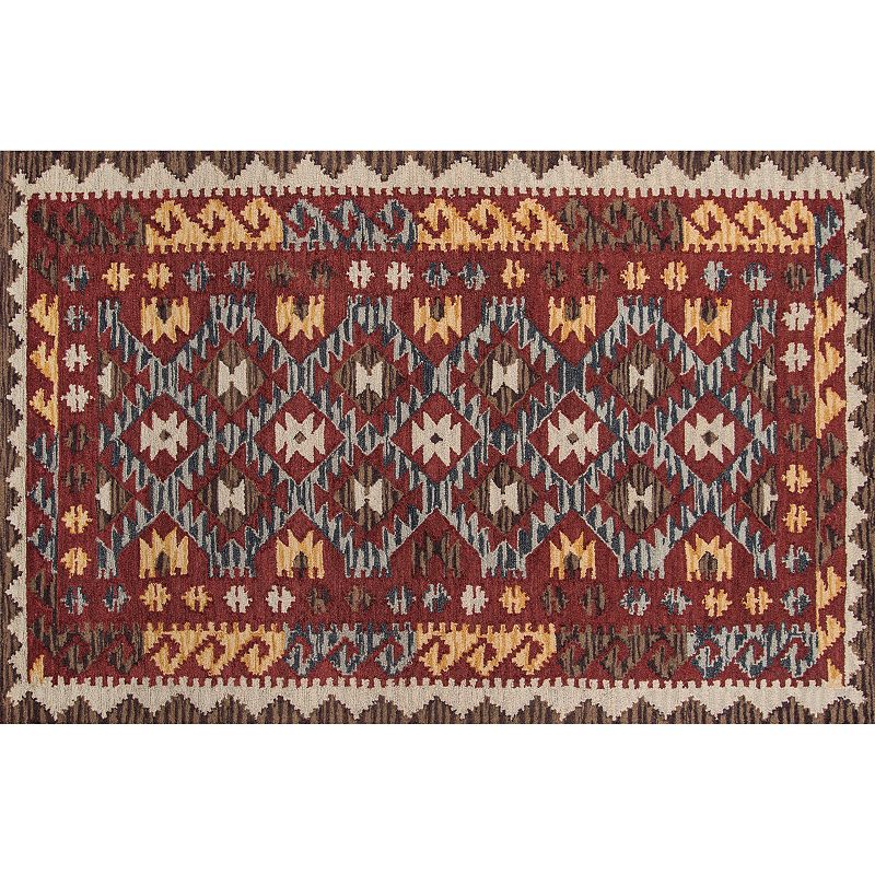 Momeni Tangier Mara Framed Geometric Wool Rug, Red, 3.5X5.5 Ft