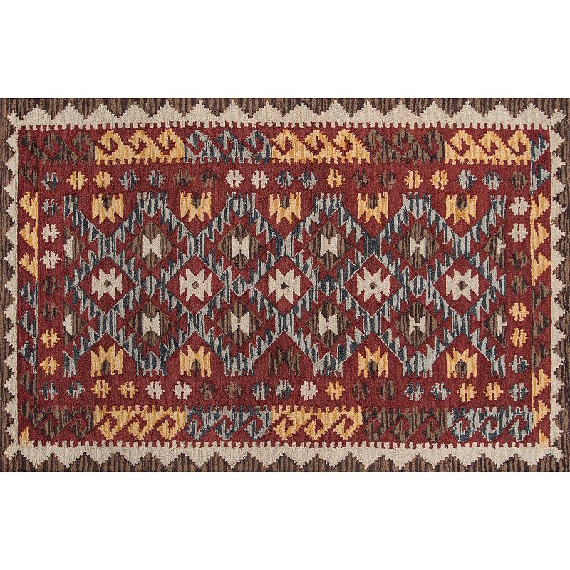 Momeni Tangier Mara Framed Geometric Wool Rug, Red, 7.5X9.5 Ft