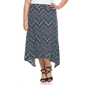 Plus Size French Laundry Printed Shark-Bite Midi Skirt