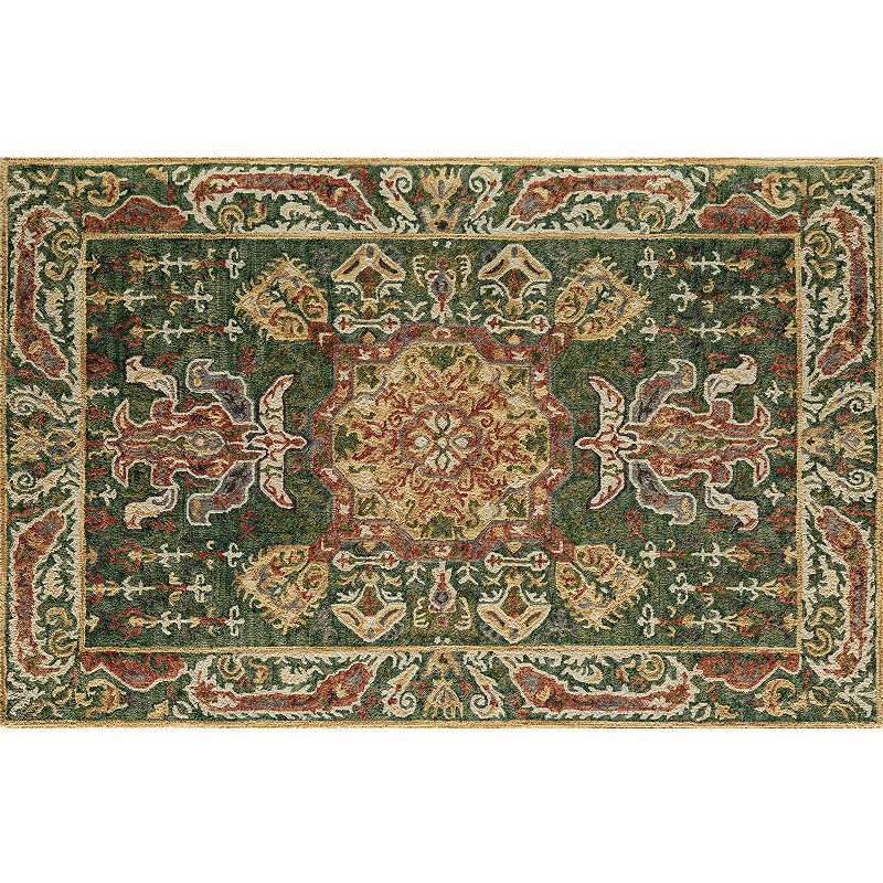 Momeni Tangier Bergin Framed Floral Wool Rug, Green, 5X8 Ft